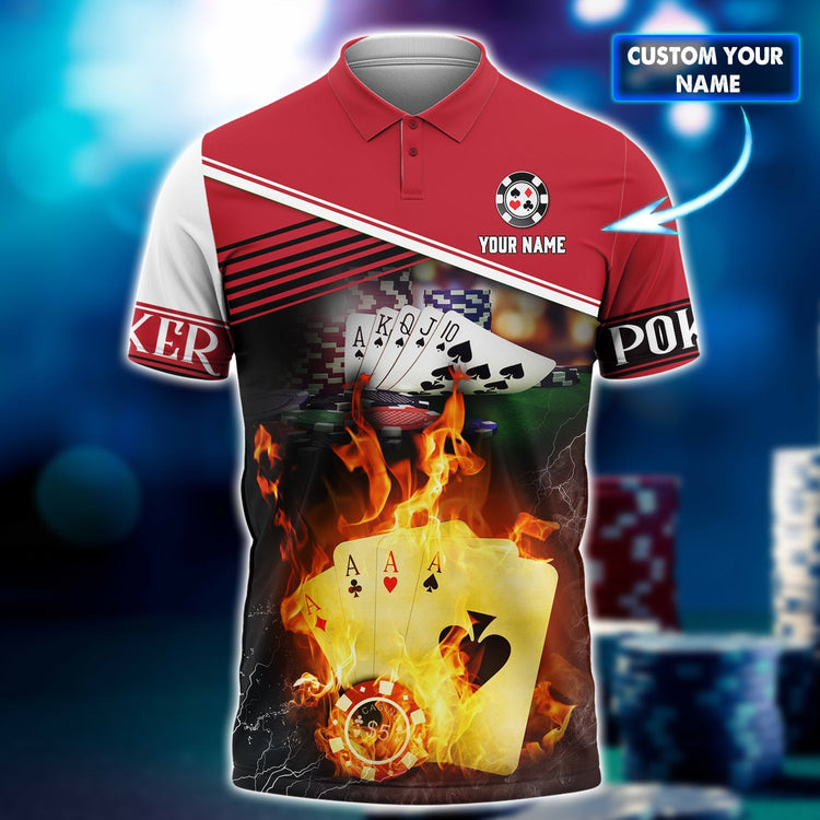 Frenzidea Love Poker Personalized Name 3D Polo Shirt