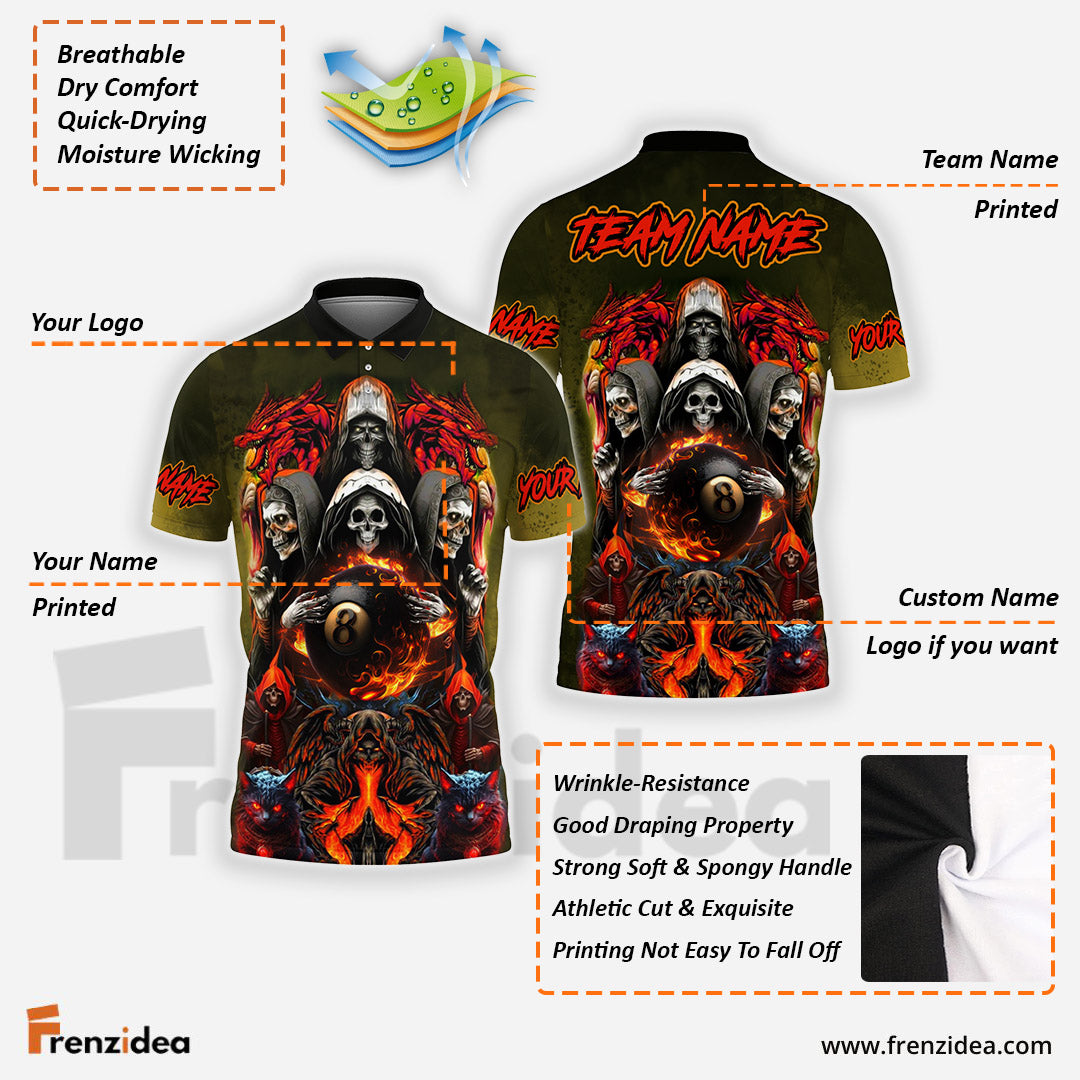 Frenzidea Billiards Ball 8 Pool Skull Dragon Personalized Name 3D Shirt