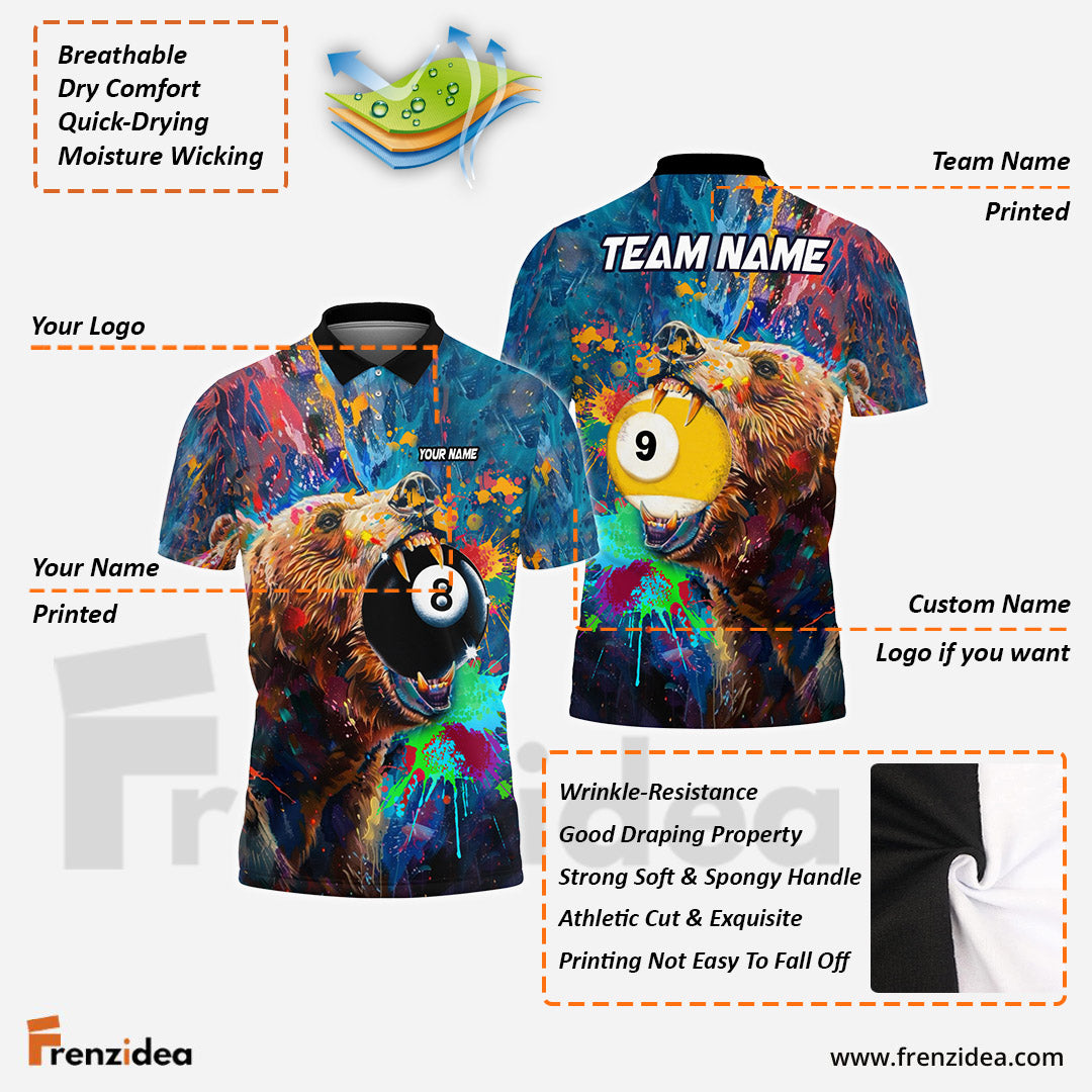 Frenzidea Billiards Ball 8 & 9 Pool Bear Pattern Personalized Name 3D Shirt