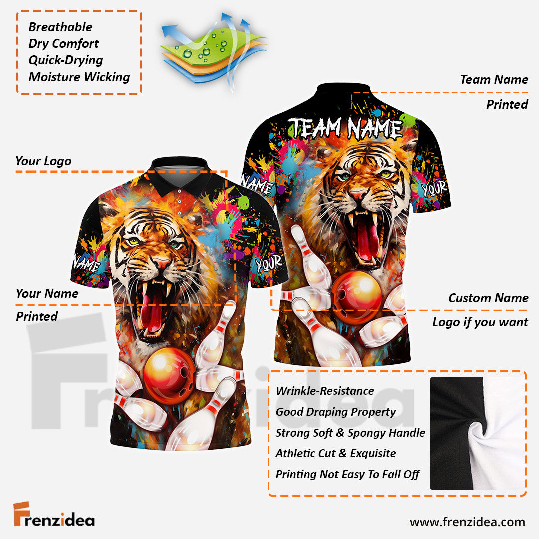 Frenzidea Bowling and Pins Tiger Customized Name, Team Name 3D Shirt