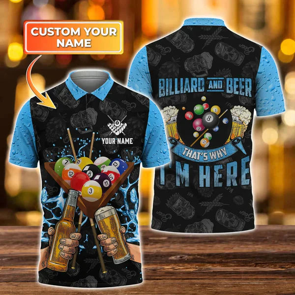 Frenzidea Blue Billiard and Beer Personalized Unisex Shirt