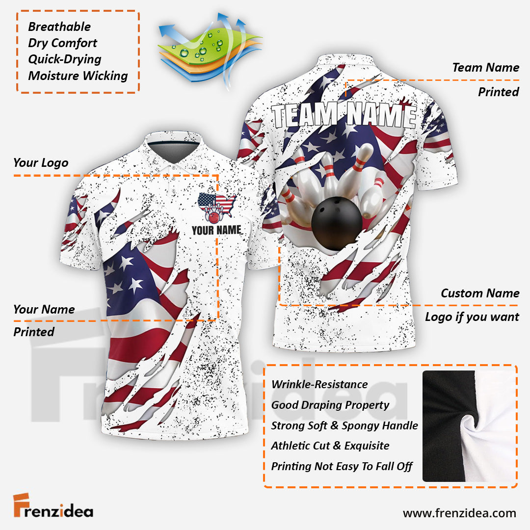 Frenzidea Bowling US Flag Customized Name, Team Name 3D Shirt