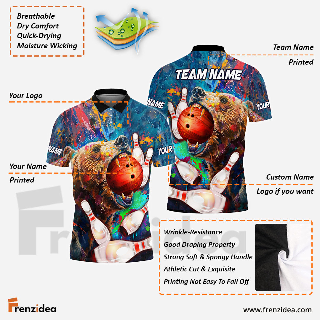 Frenzidea Bowling and Pins Bear Pattern Customized Name, Team Name 3D Shirt
