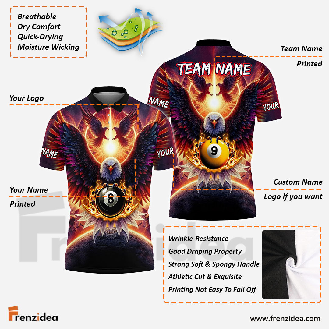 Frenzidea Billiards 8ball & 9ball Hawk Pattern Customized Name, Team Name 3D Shirts (4 Colors)