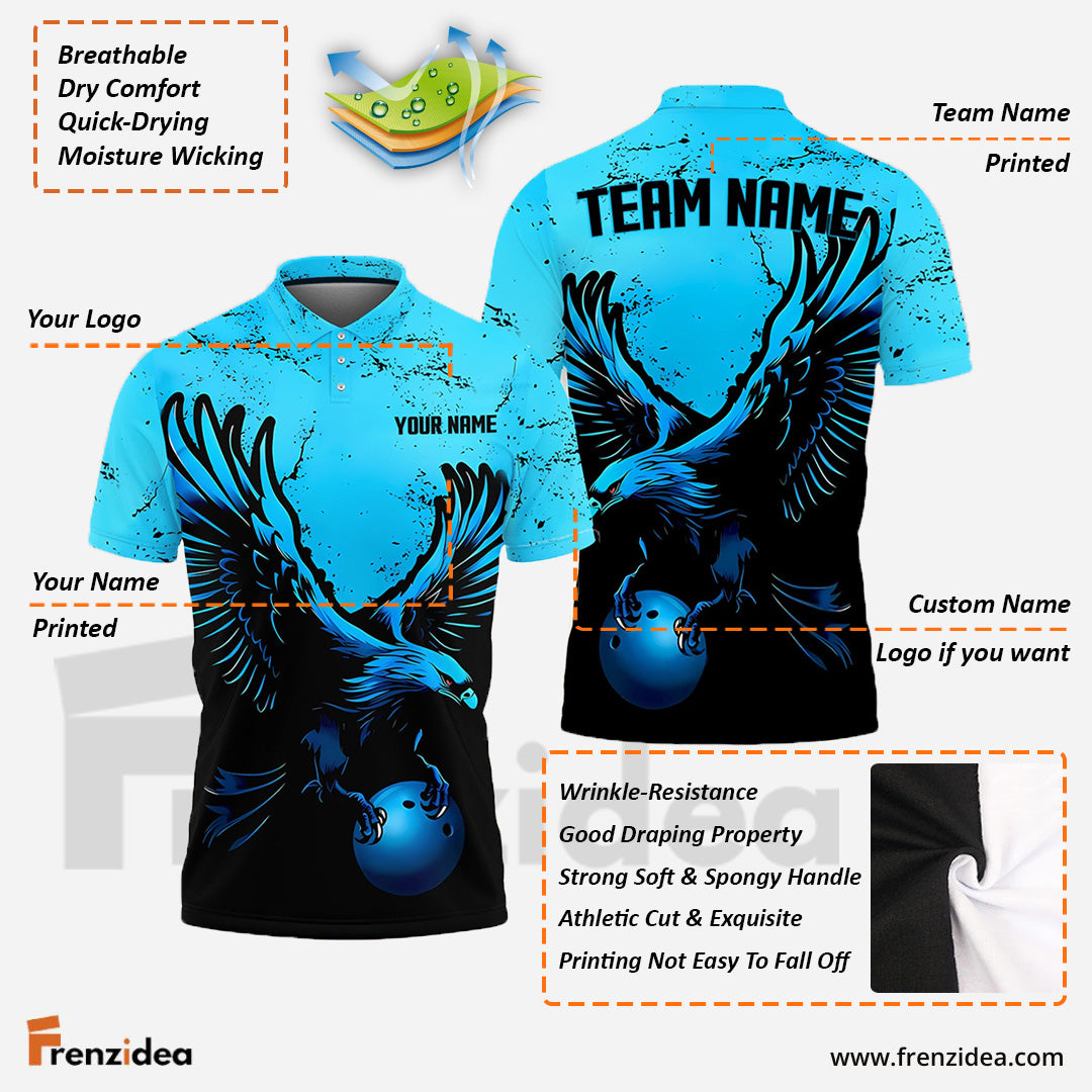 Frenzidea Bowling And Pins Eagle Blue Customized Name 3D Shirt