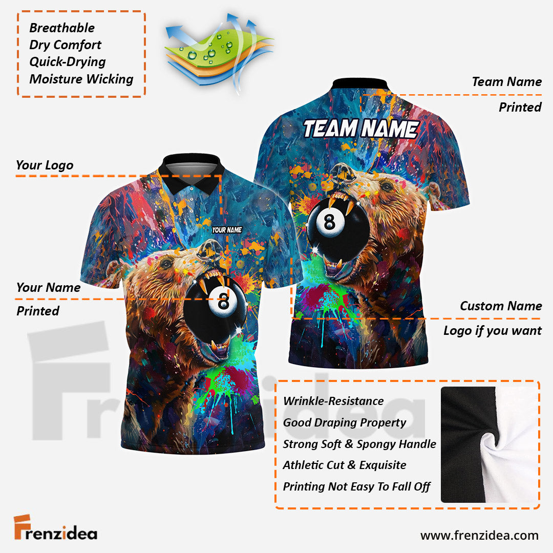 Frenzidea Billiards Ball 8 Pool Bear Pattern Personalized Name 3D Shirt