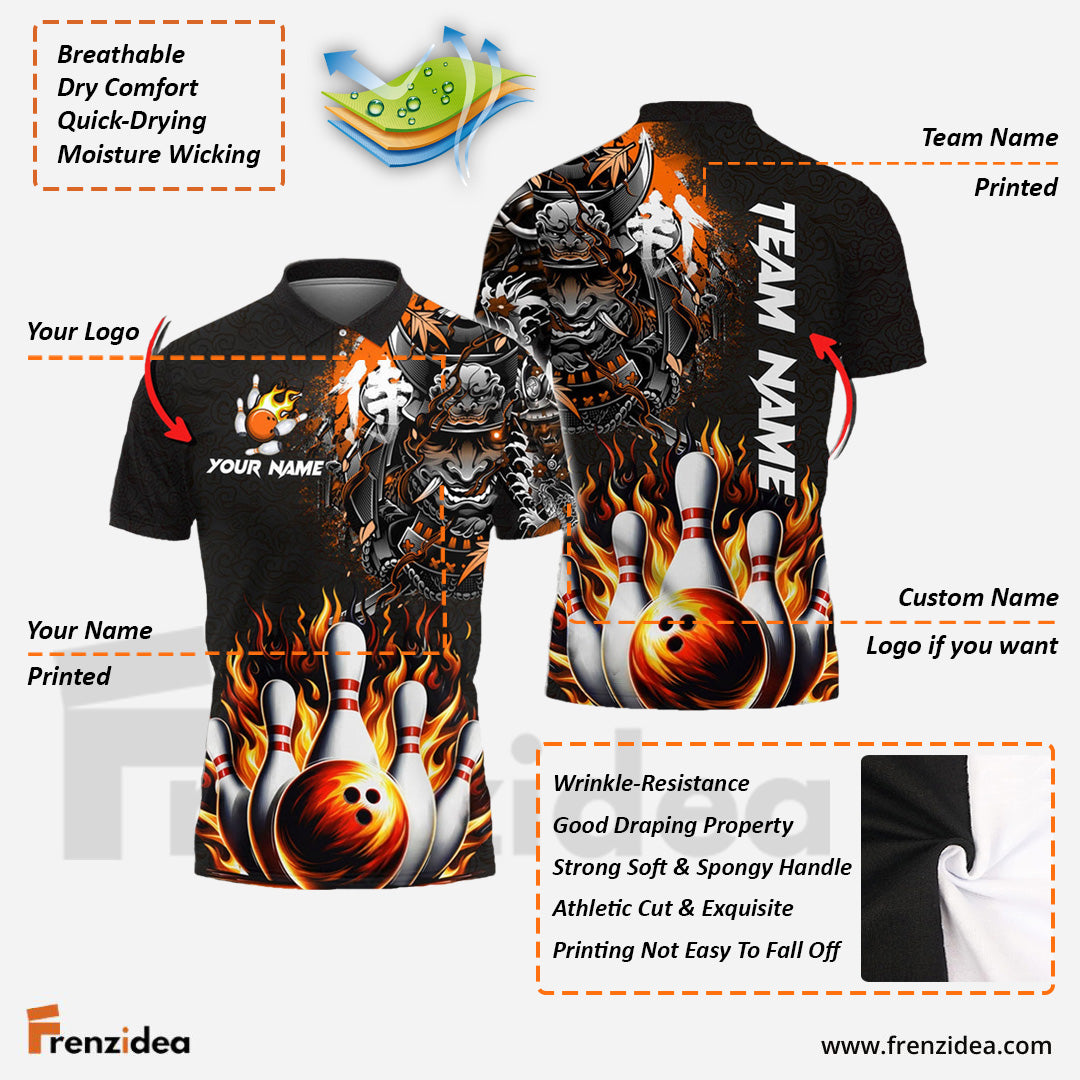Frenzidea Bowling And Pins Flame Samurai Customized Name 3D Shirt ( 6 Colors)