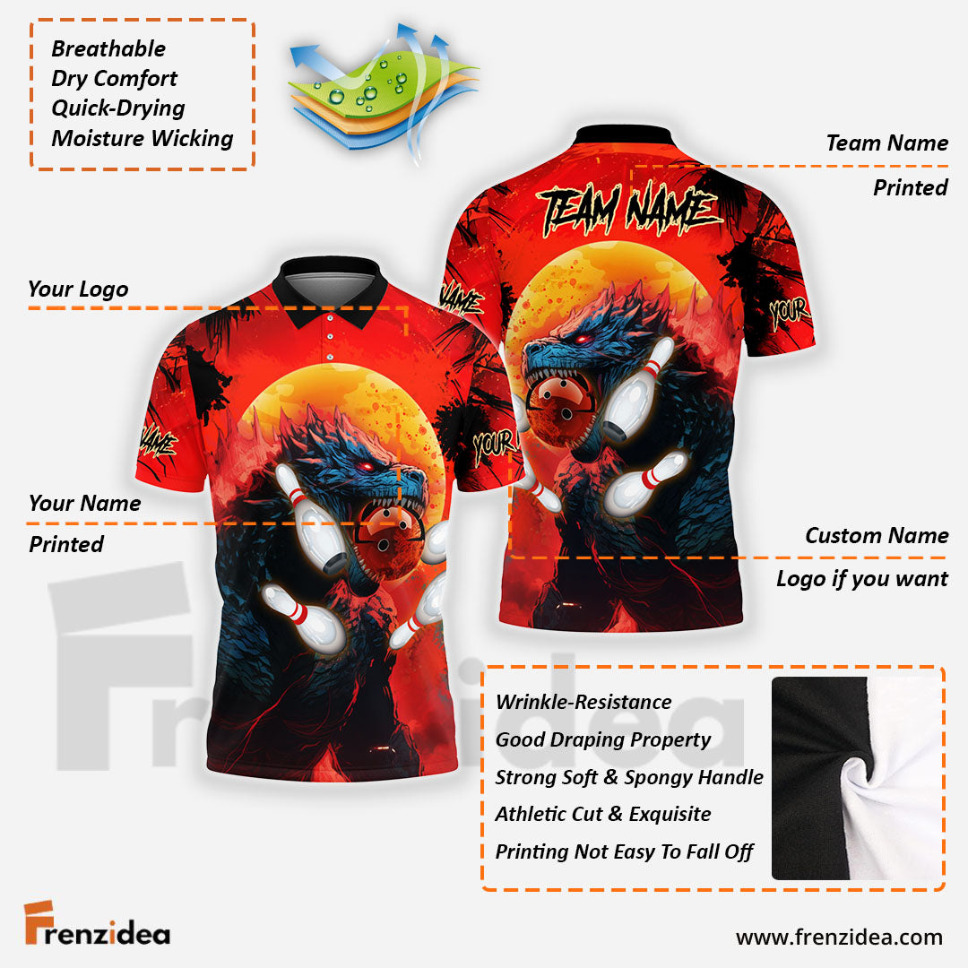 Frenzidea Bowling and Pins Gozilla Customized Name, Team Name 3D Shirt