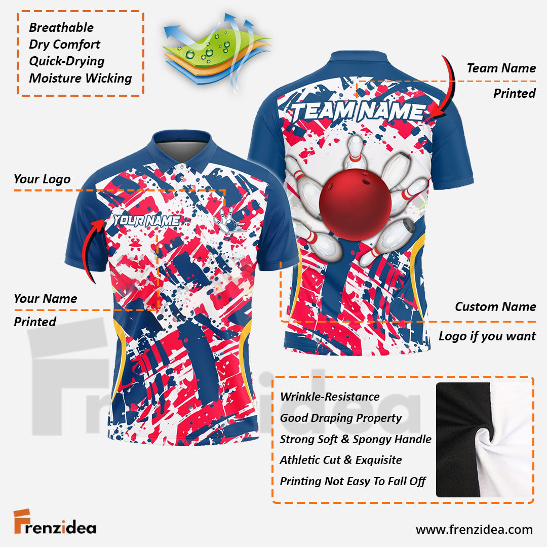 Frenzidea Bowling with Colorful Background Customized Name, Team Name 3D Shirt