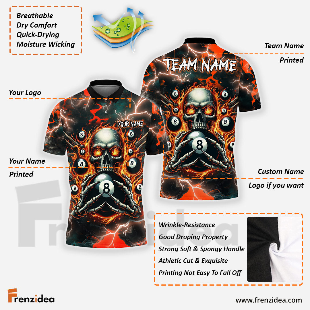 Frenzidea Billiards Ball 8 Pool Skull Fire Thunder Personalized Name 3D Shirt