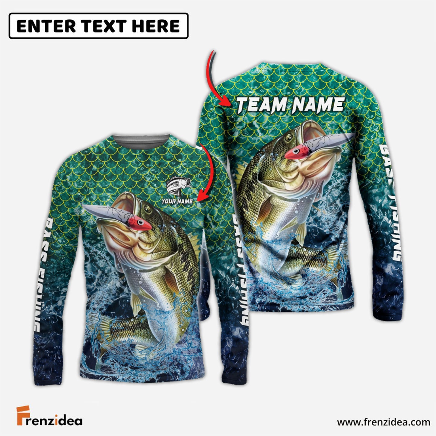 Frenzidea Bass Fishing Yellow Fin Sport Custom Name & Team Name 3D Shirts