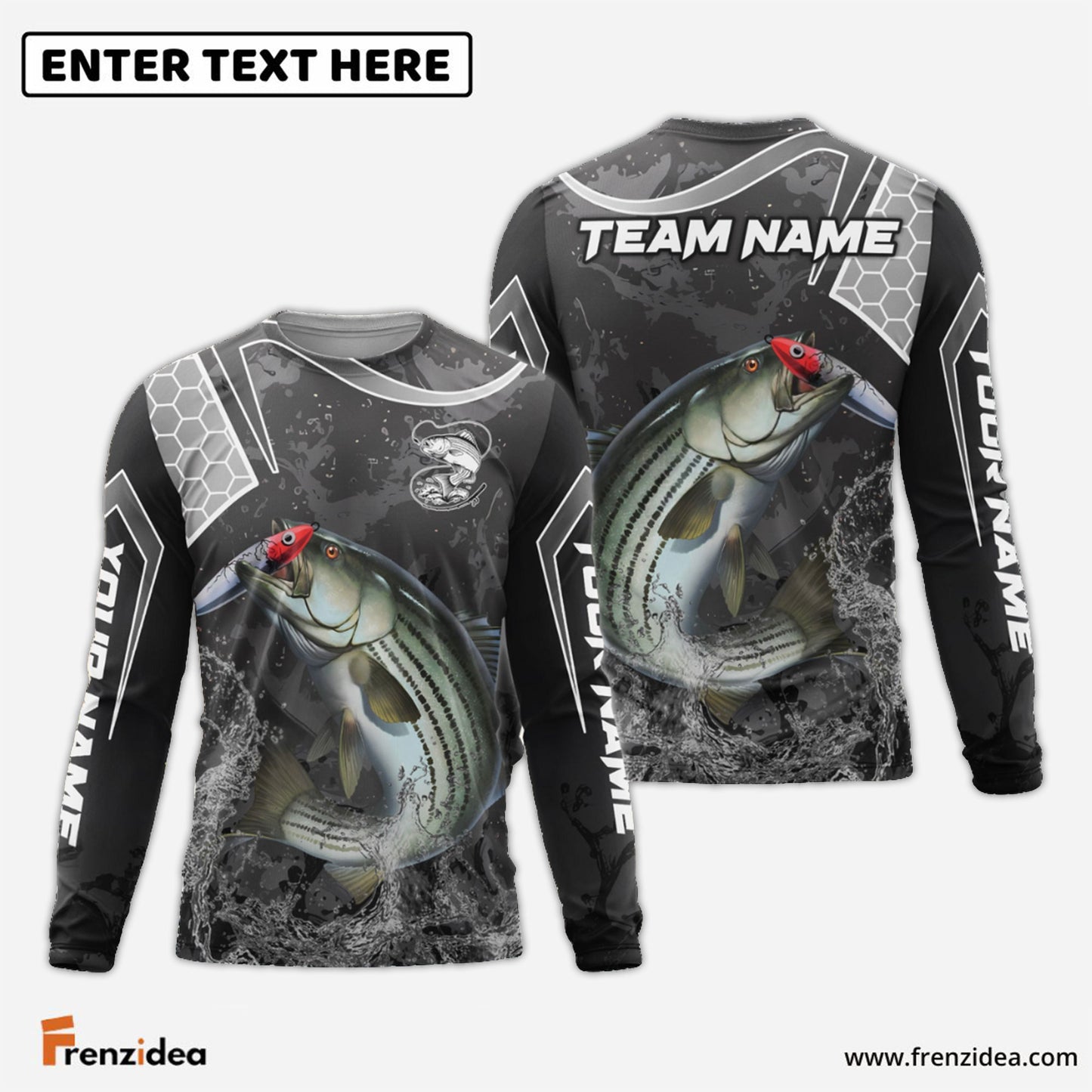 Frenzidea Striped Bass Fishing Gray Camo Sport Custom Name & Team Name 3D Shirts