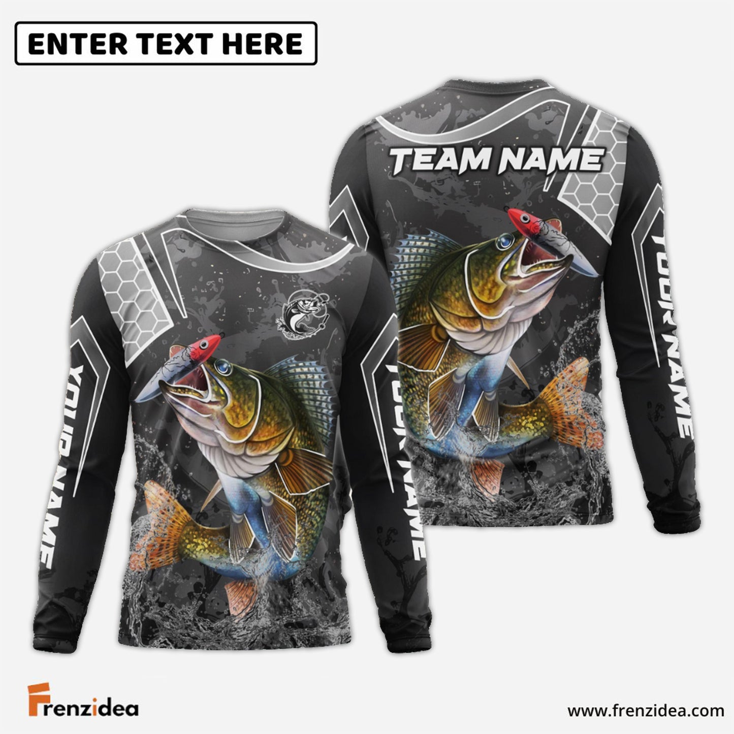 Frenzidea Walleye Fishing Gray Camo Sport Custom Name & Team Name 3D Shirts