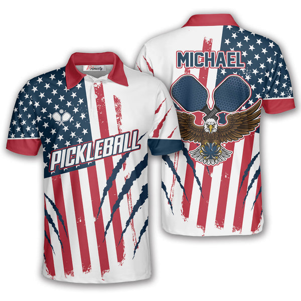 Frenzidea Personalized Name, Team Name Eagle Scratches American Flag Pickleball 3D Shirt