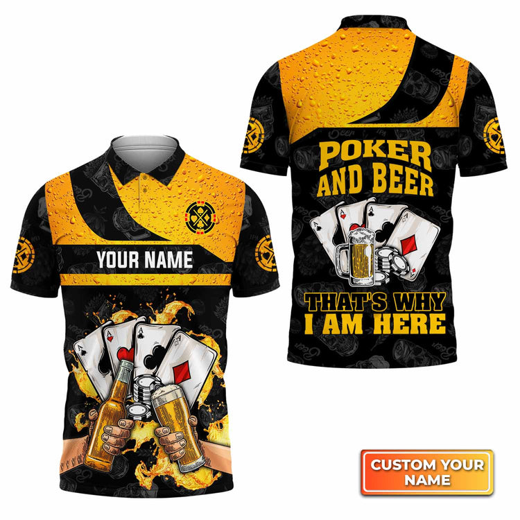Frenzidea Poker And Beer That'S Why I'M Here Personalized Name 3D Polo Shirt