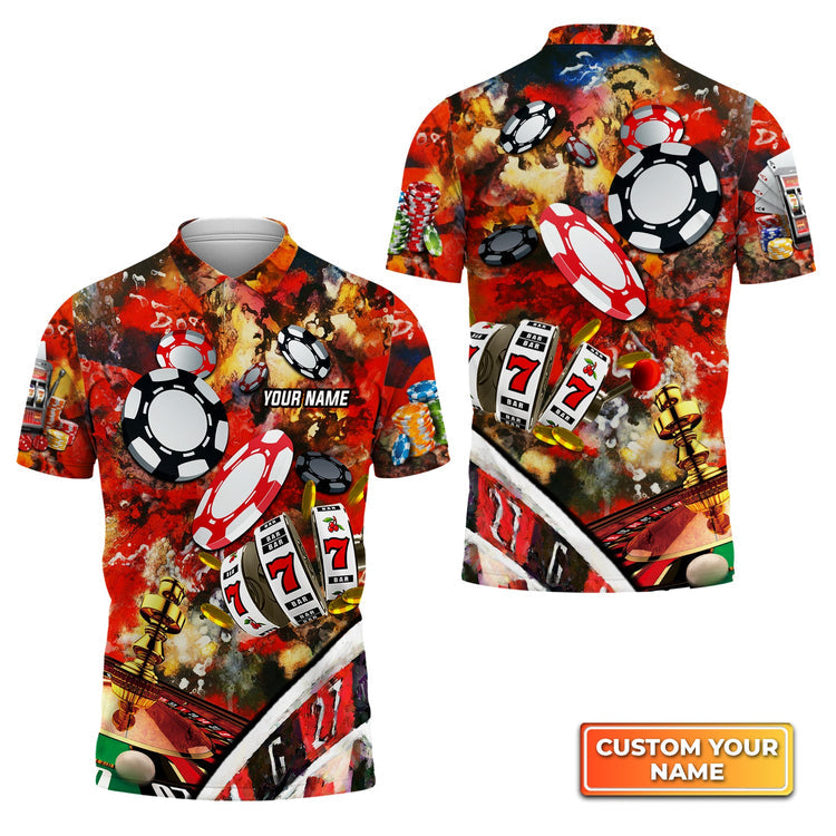 Frenzidea Gambling Casino Gambling Style Personalized Name 3D Polo Shirt