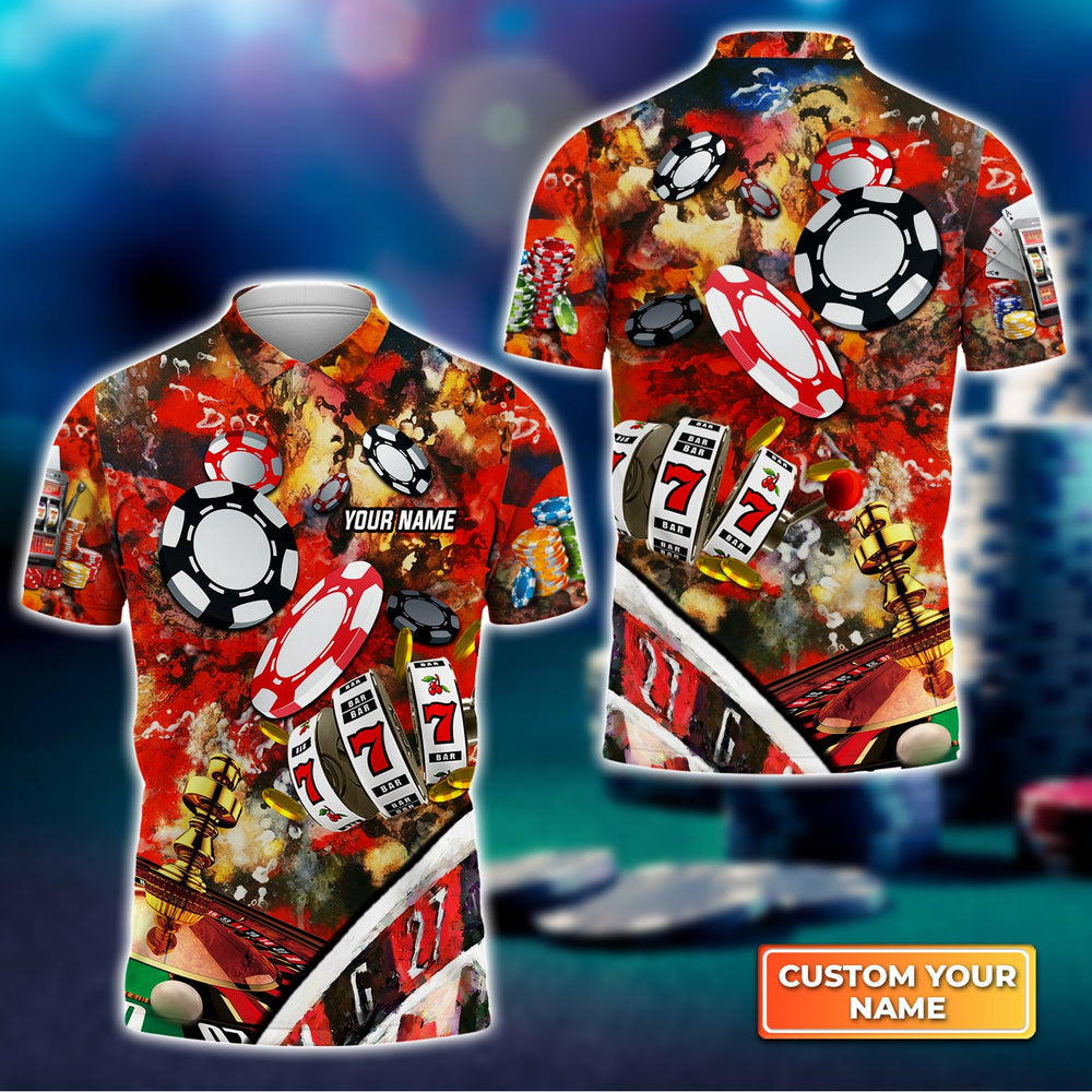 Frenzidea Gambling Casino Gambling Style Personalized Name 3D Polo Shirt