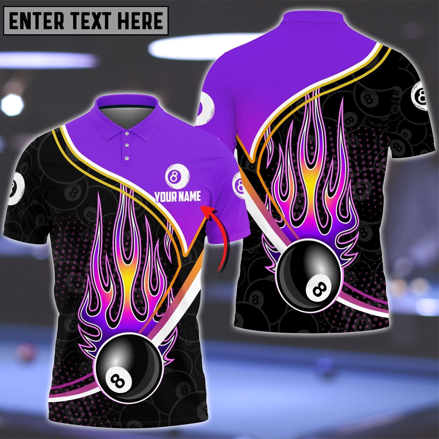 Frenzidea Purple and Black Strike Ball 8 Billiard Personalized Unisex Shirt