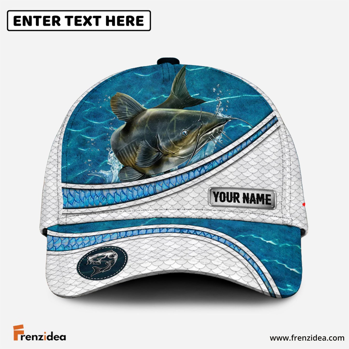 Frenzidea Custom Name Catfish Fishing Blue Water Pattern 3D Classic Cap