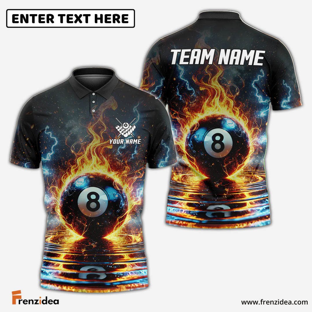 Frenzidea Billiards Ball 8 Pool Thunder Lightning Personalized Name, Team Name Unisex Shirt (4 Colors)