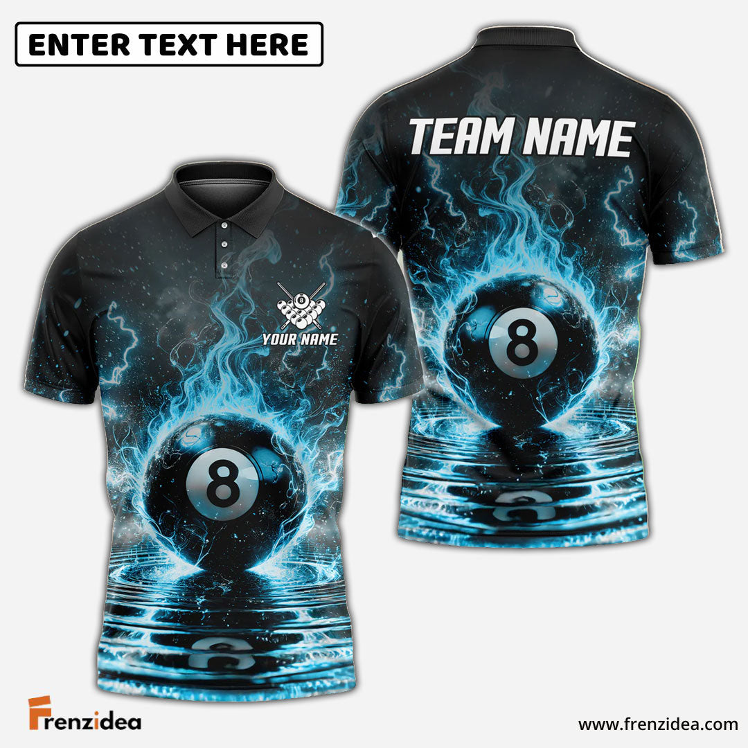 Frenzidea Billiards Ball 8 Pool Thunder Lightning Personalized Name, Team Name Unisex Shirt (4 Colors)