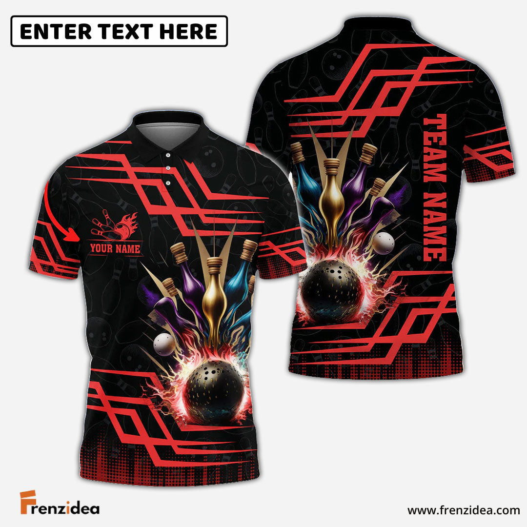 Frenzidea Bowling And Pins Royal Multicolor Option Customized Name 3D Shirt (6 Colors)