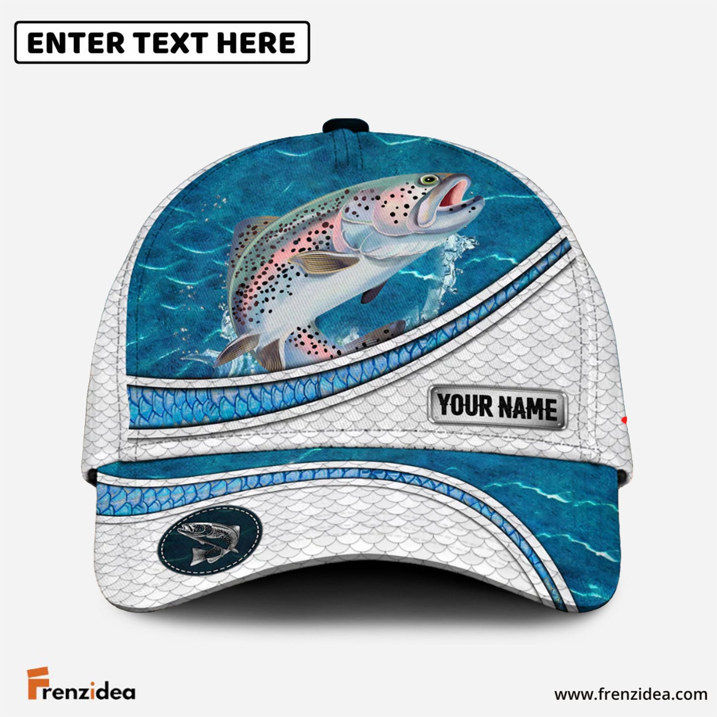 Frenzidea Custom Name Salmon Fishing Blue Water Pattern 3D Classic Cap