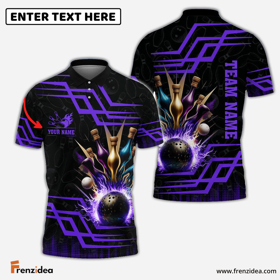 Frenzidea Bowling And Pins Royal Multicolor Option Customized Name 3D Shirt (6 Colors)