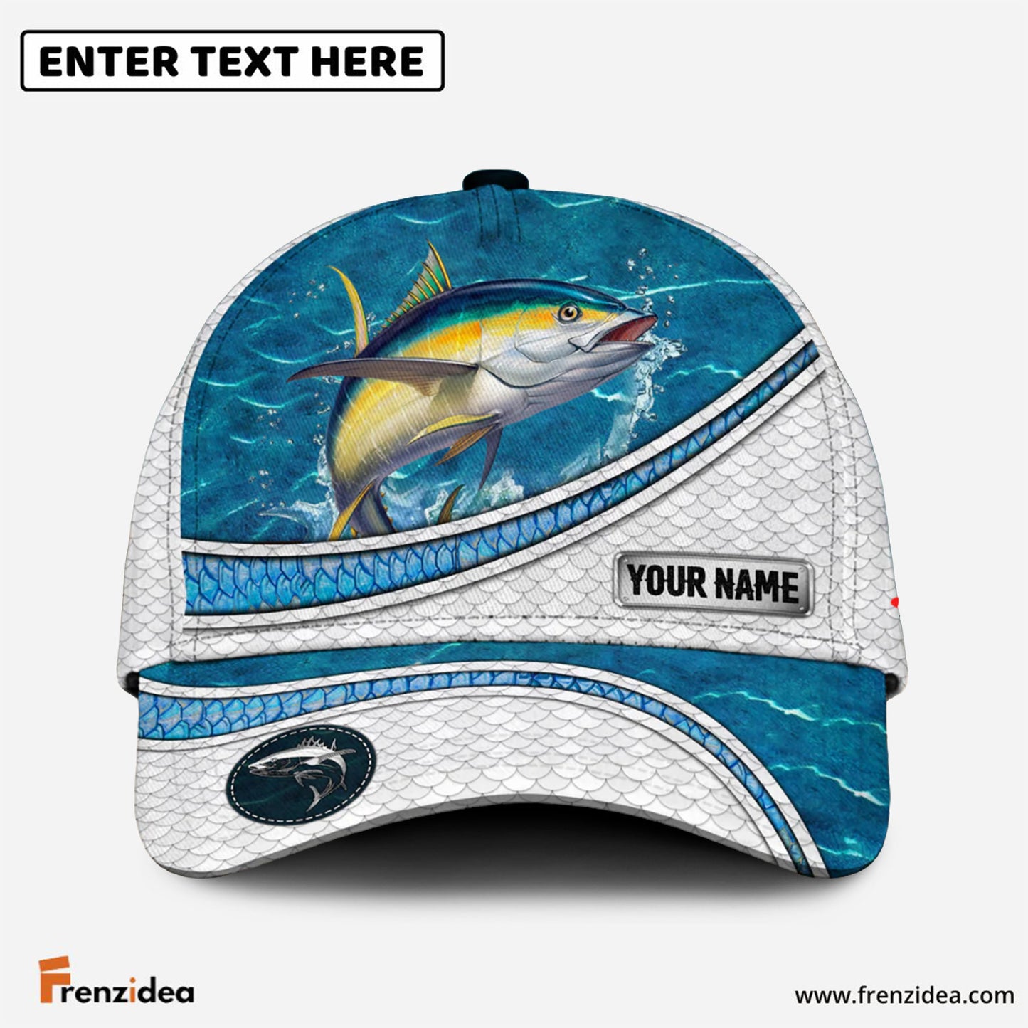 Frenzidea Custom Name Tuna Fishing Blue Water Pattern 3D Classic Cap