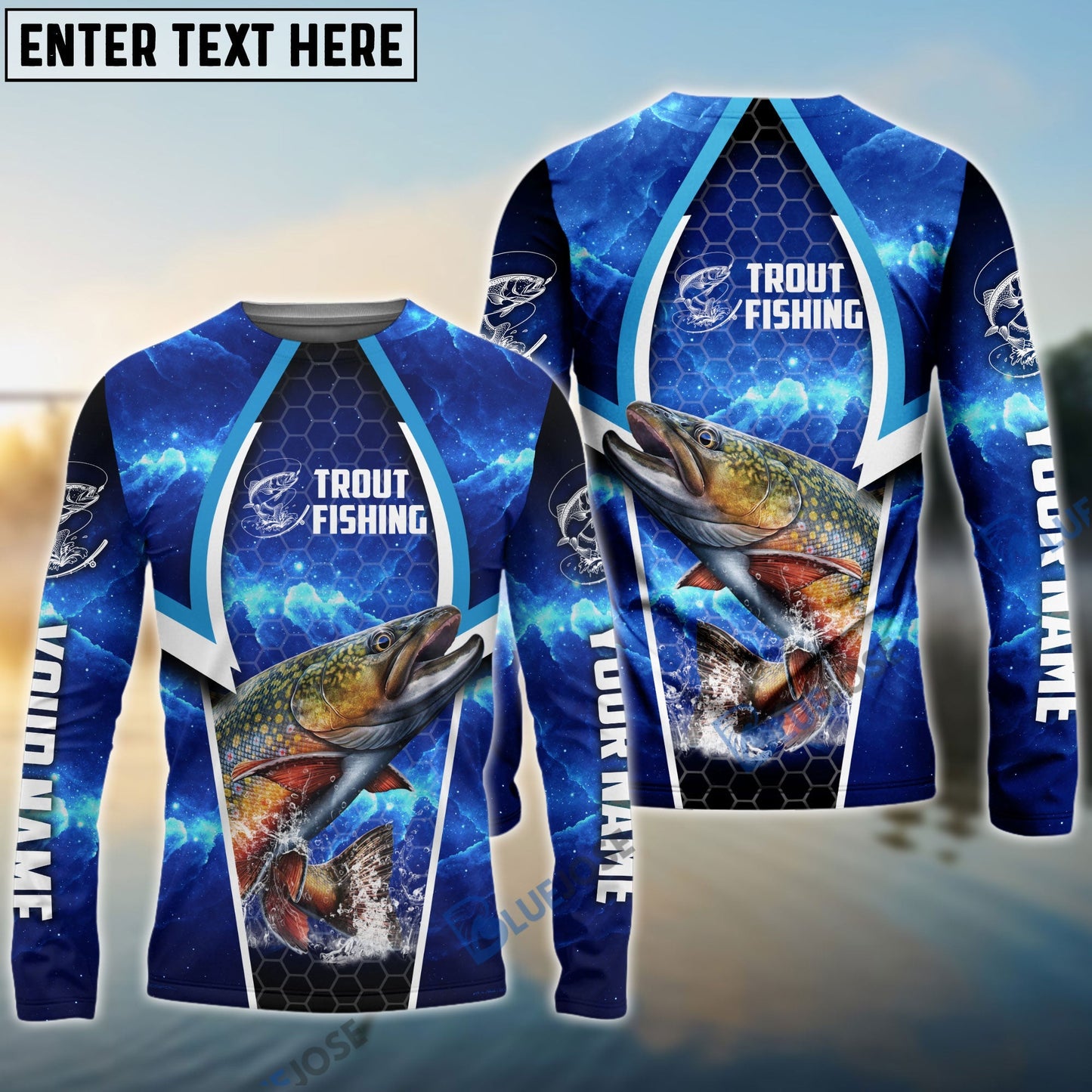 Frenzidea Trout Fishing Blue Galaxy Custom Long Sleeves