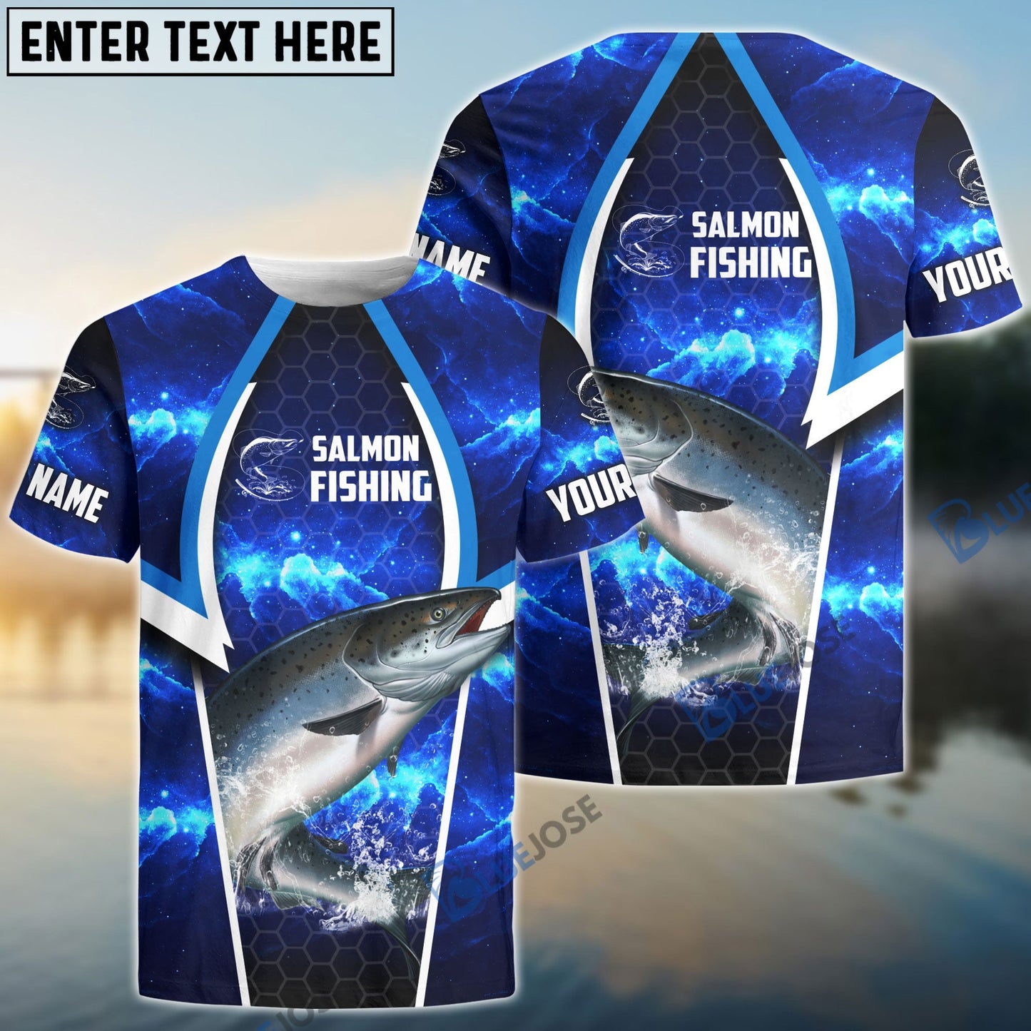 Frenzidea Salmon Fishing Blue Galaxy Custom Long Sleeves