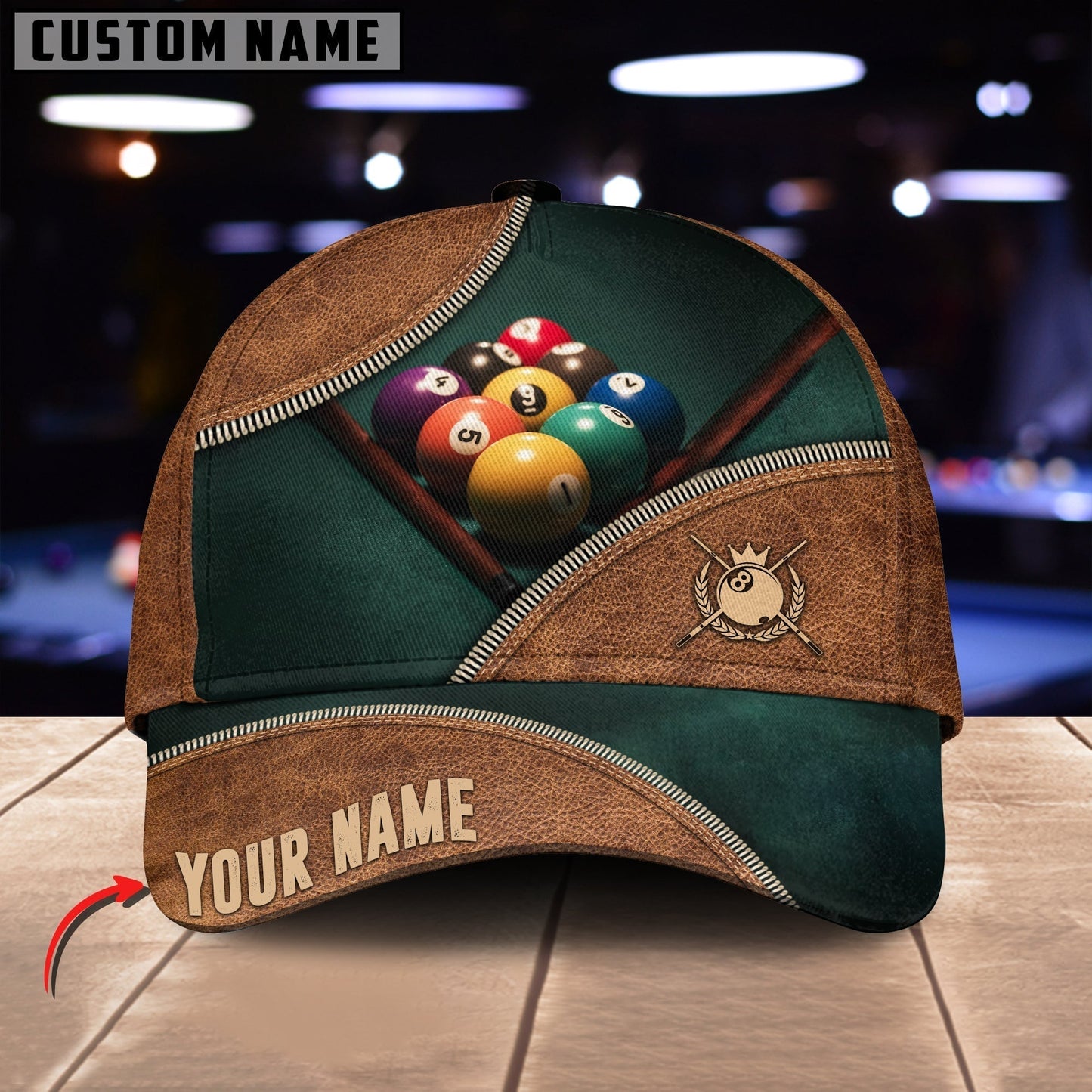 Frenzidea Billiard Brown N Gr Customized Name 3D Cap