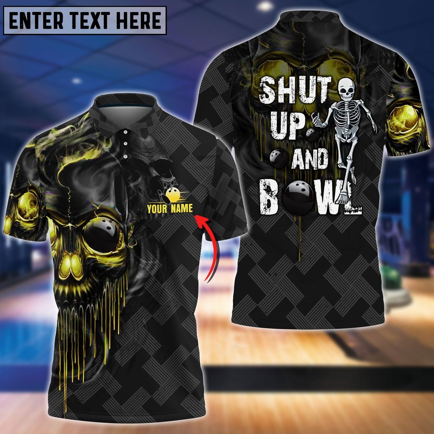 Frenzidea Shut Up And Bowl Golden Skull Personalized Name 3D Shirt
