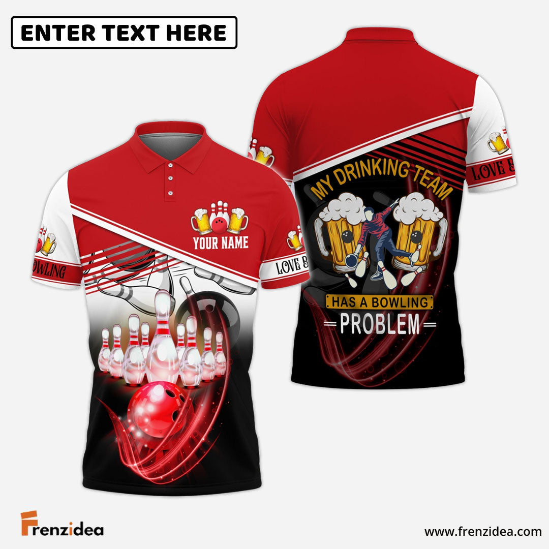 Frenzidea Drinking Team Red Bowling Ball Crashing Into Pins Personalized Name 3D Shirt