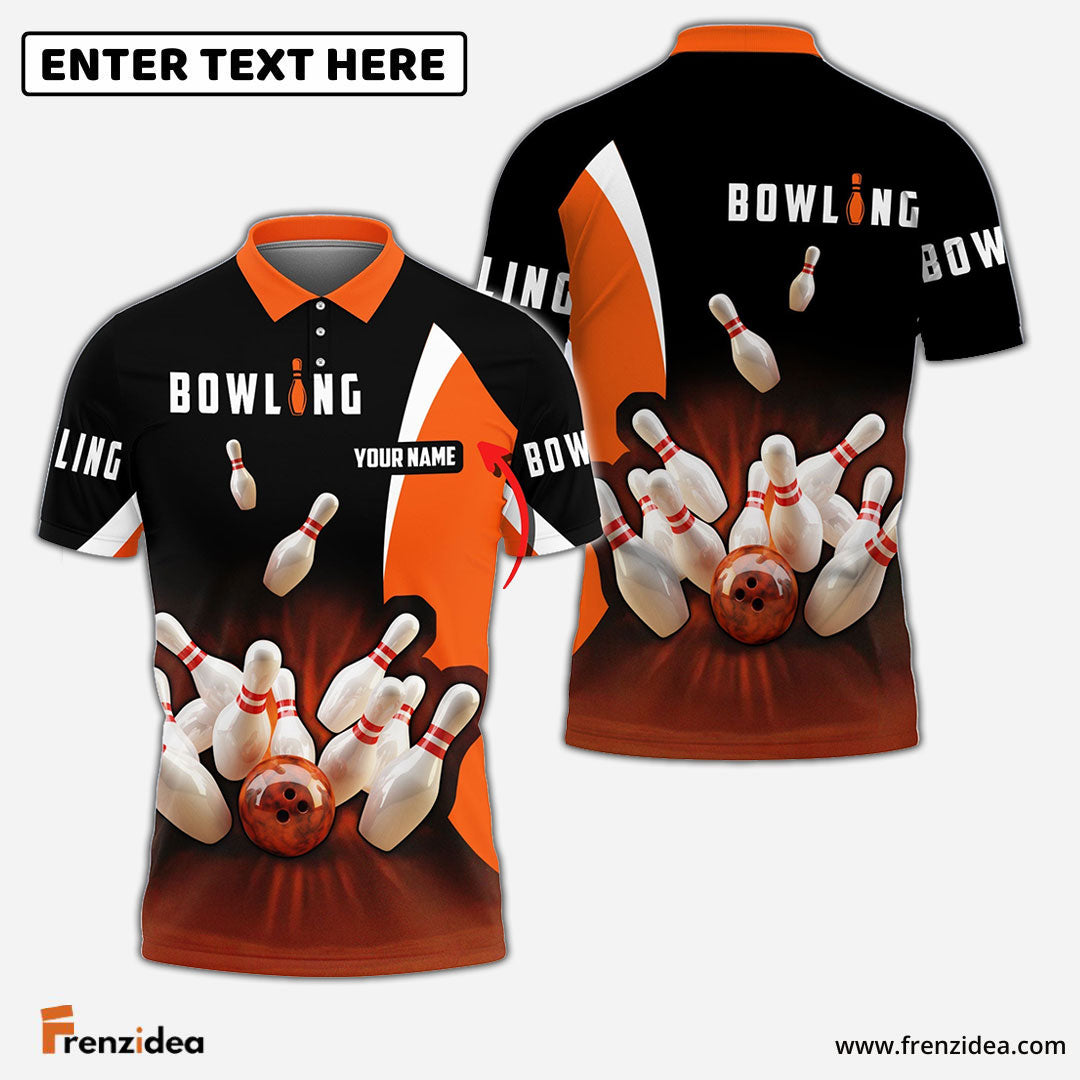 Frenzidea Perfect Orange Strike Bowling Personalized Name 3D Shirt