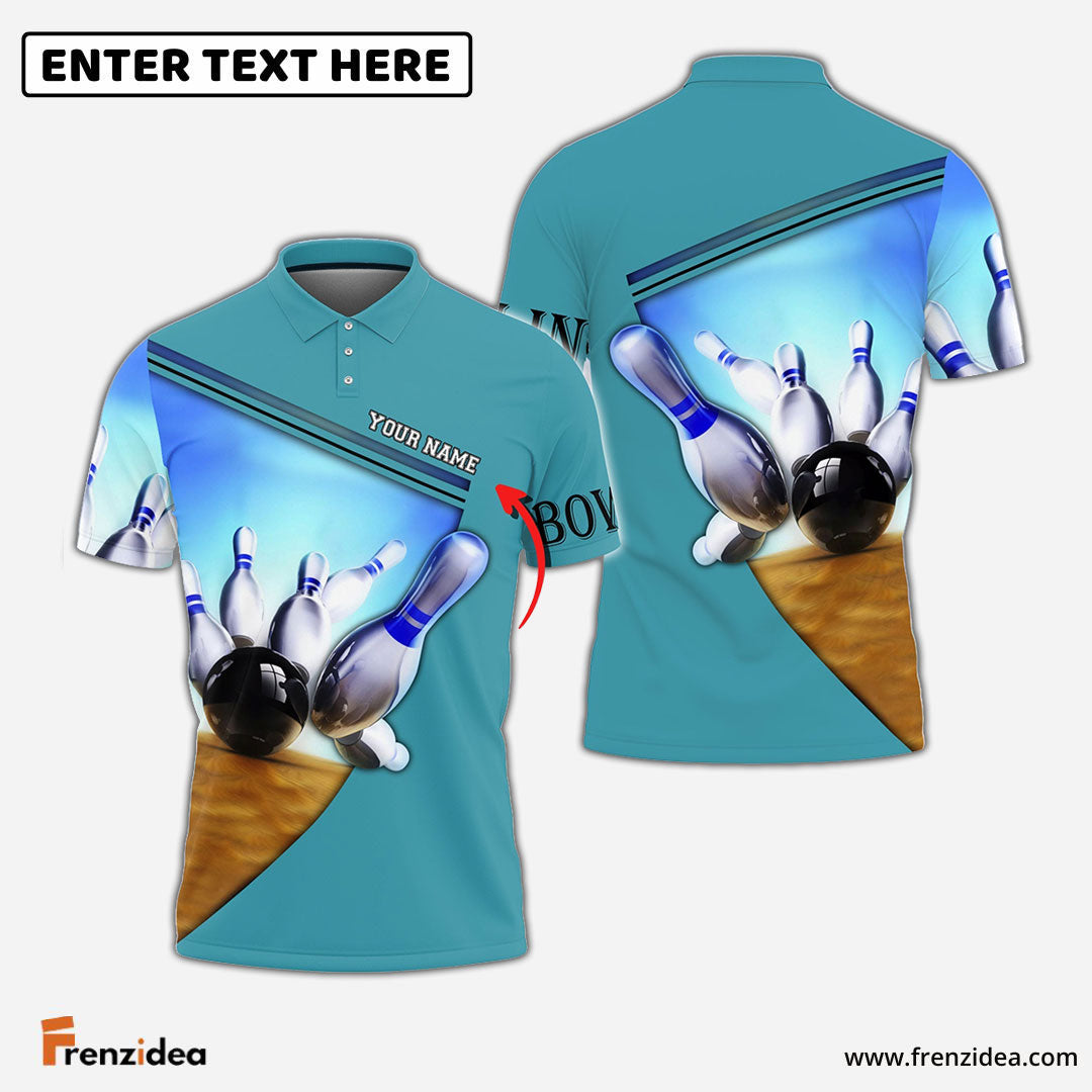 Frenzidea Ten Pin Bowling Blue Colorful Personalized Name 3D Shirt