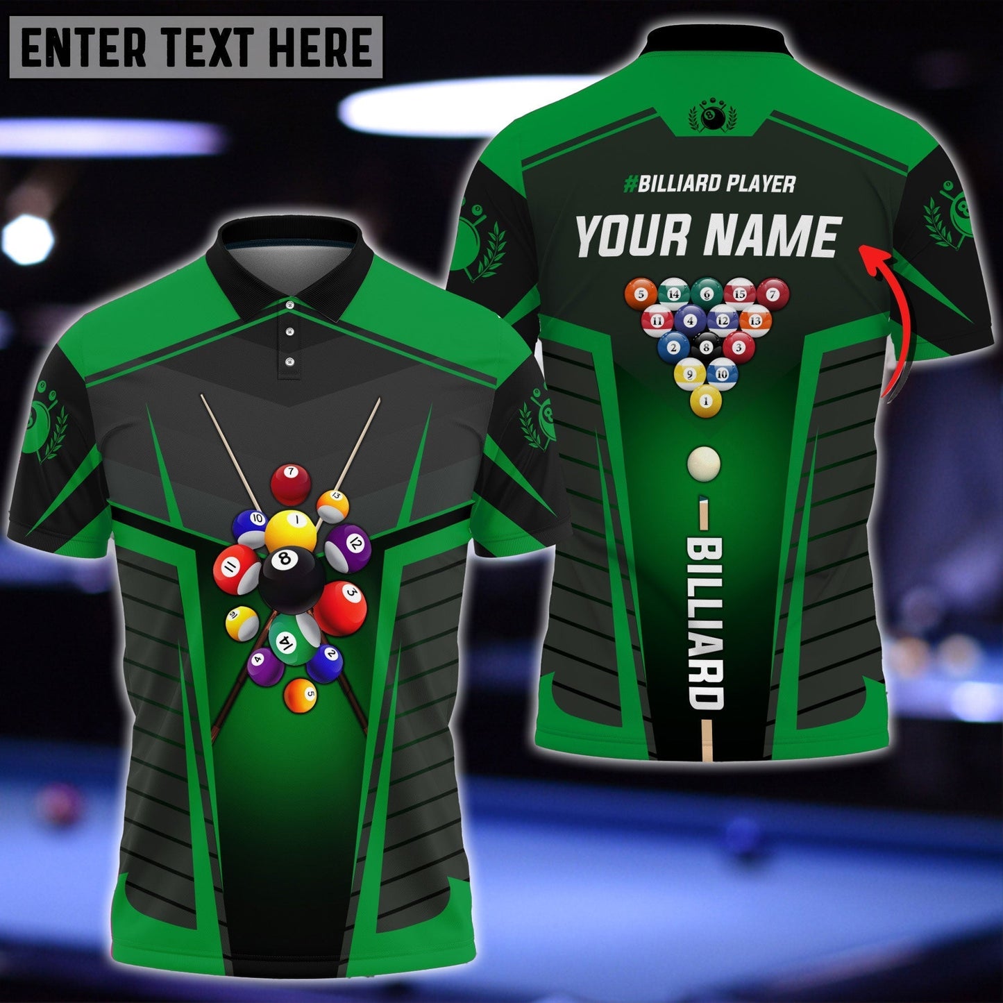 Frenzidea Billiard Personalized Name Unisex Polo Shirt