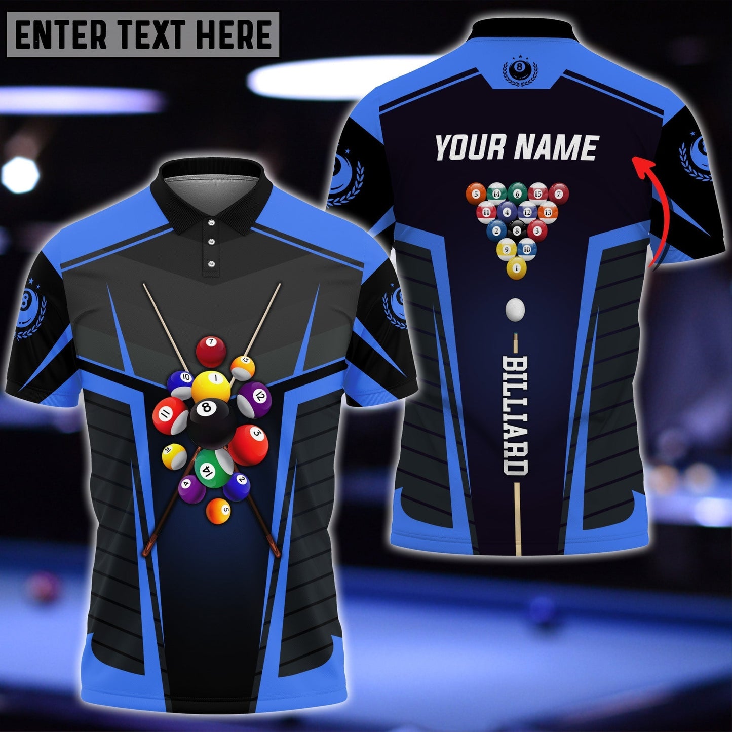 Frenzidea Billiard Personalized Name Unisex Polo Shirt