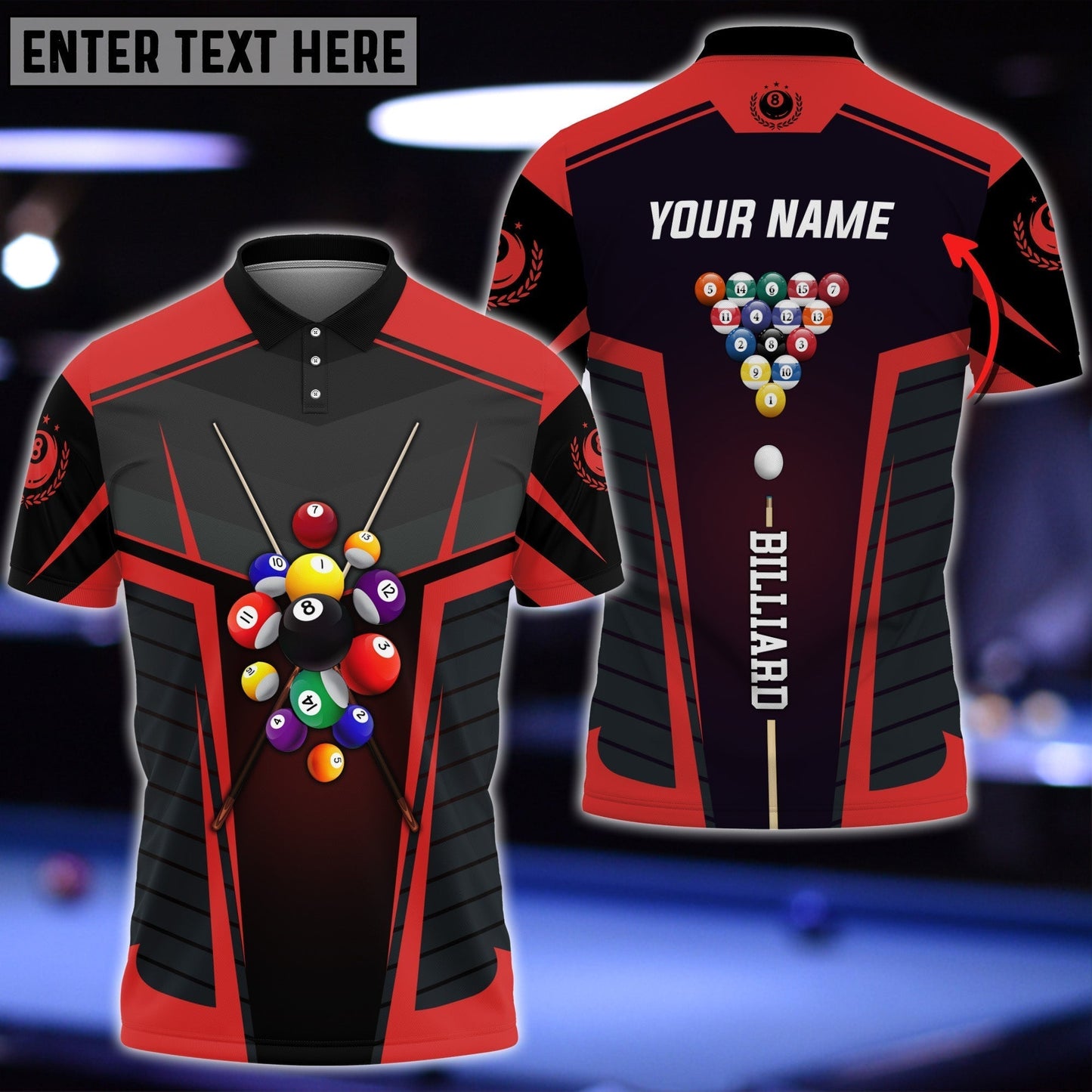 Frenzidea Billiard Personalized Name Unisex Polo Shirt