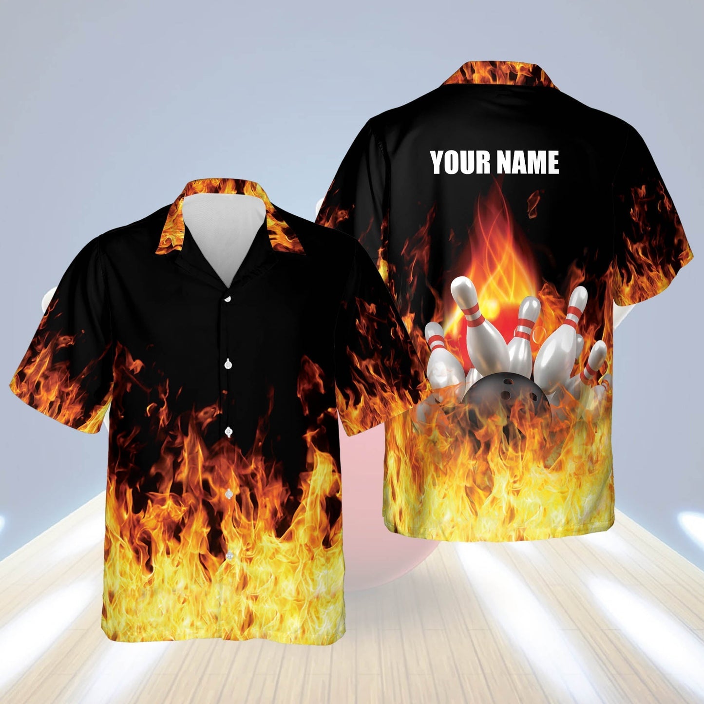 Frenzidea Bowling Flame Personalized Name Hawaiian Shirt