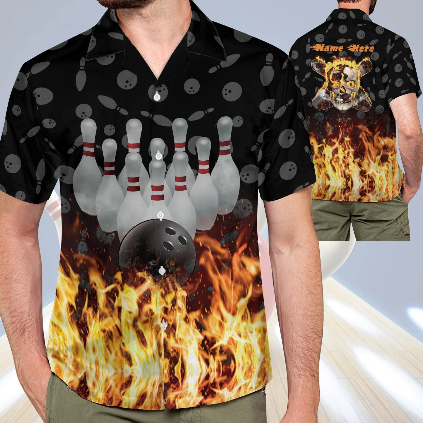 Frenzidea Flame Skull Personalized Name Hawaiian Shirt