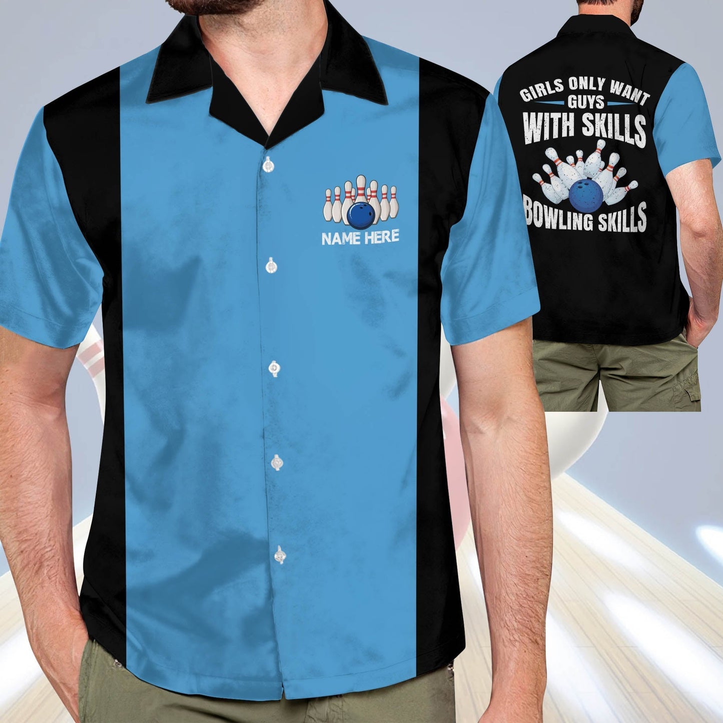 Frenzidea Girls Only Want Guys with Bowling Skills Personalized Name Hawaiian Shirt