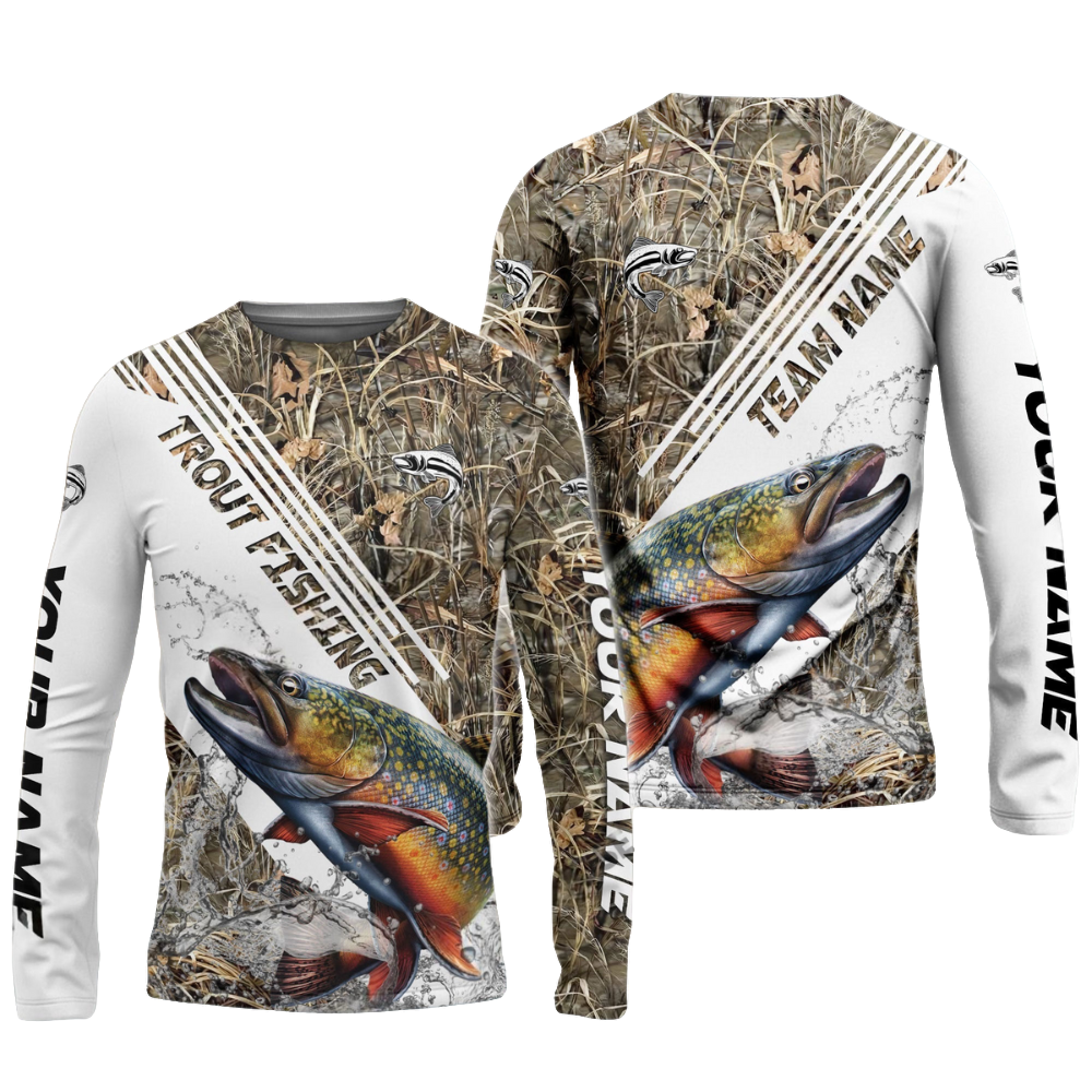 Frenzidea Trout Fishing White And Grass Camo Sport Custom Name & Team Name 3D Shirts