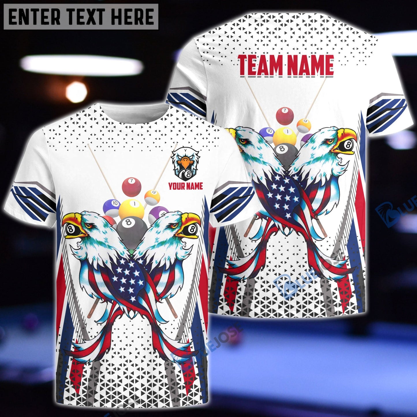 Frenzidea Billiard Eagle US Flag Personalized Name, Team Name Unisex Shirt