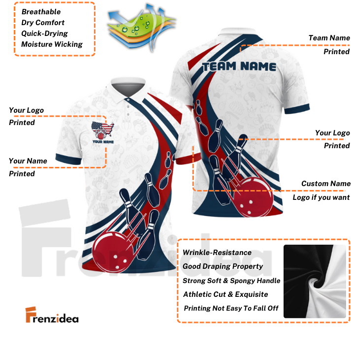 Frenzidea Bowling And Pins American Flag Star Customized Name 3D Shirt