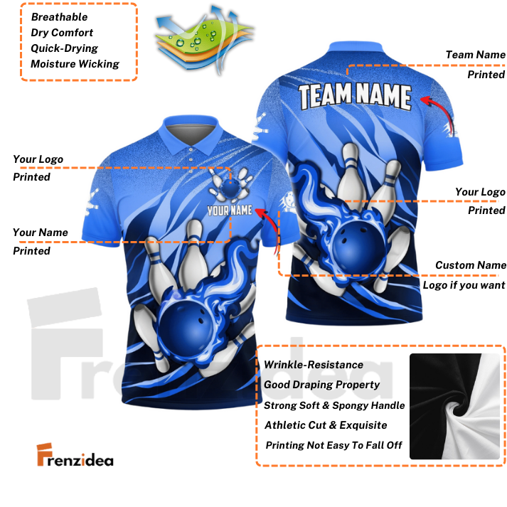 Frenzidea Bowling And Pins Fire Storm Customized Name 3D Shirt for Kids