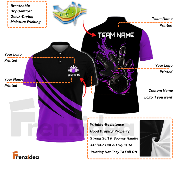 Frenzidea Bowling And Pins Basic Black Customized Name 3D Shirt (4 Colors)