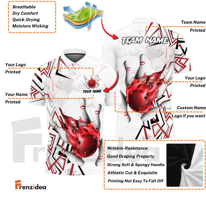 Frenzidea Bowling And Pins Fire Zigzag Customized Name 3D Shirt (4 Colors)