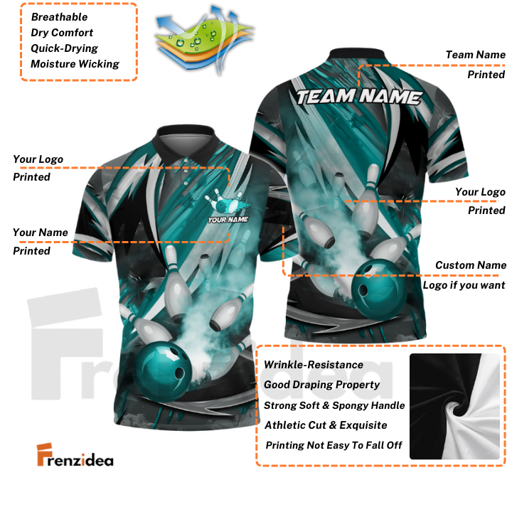 Frenzidea Bowling And Pins Dejavu Drift Multicolor Customized Name 3D Shirt ( 4 Colors )