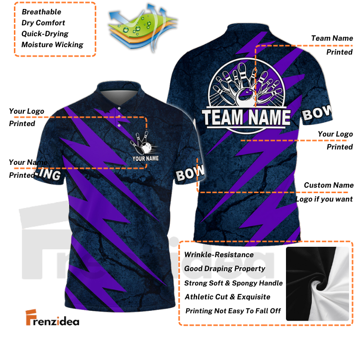Frenzidea Bowling And Pins Lightning Volt Customized Name 3D Shirt ( 6 Colors)
